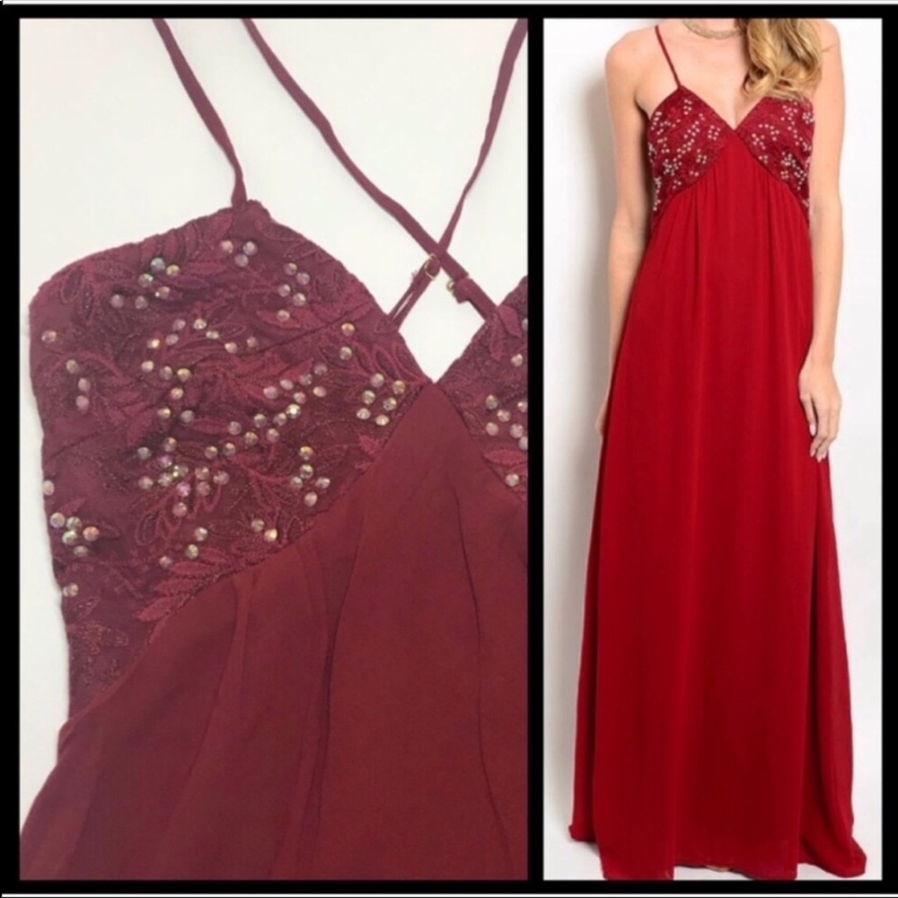 Stunning red beaded maxi dress